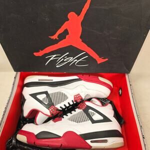 Nike Air Jordan Retro 4 308497-110 White/Red/Black Shoes Men's 8.5 Fire Red EUC